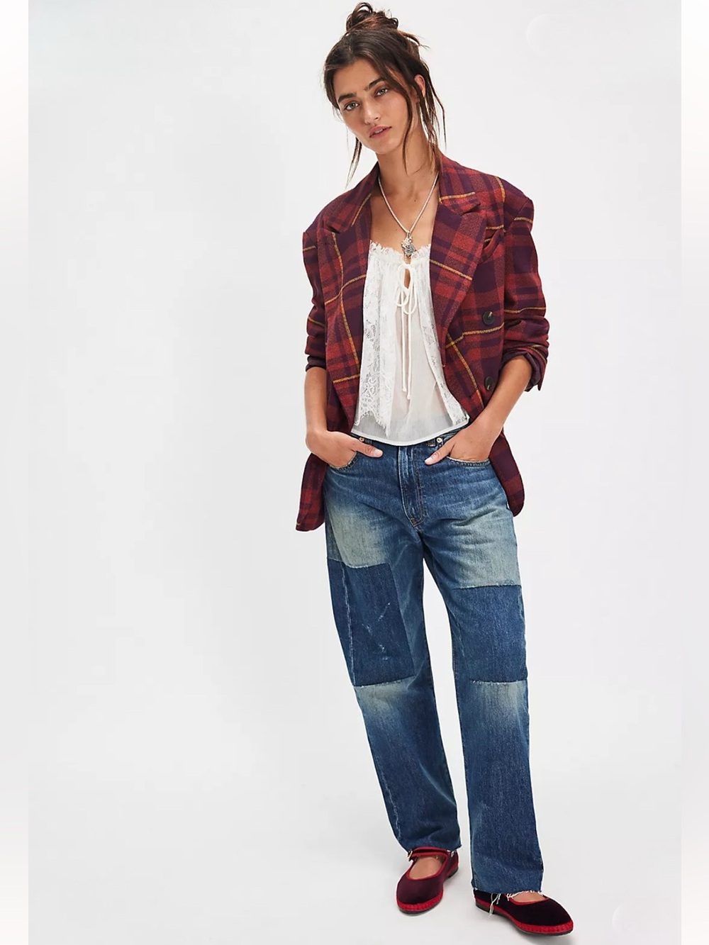 Free People Dean Double-Breasted Blazer plum